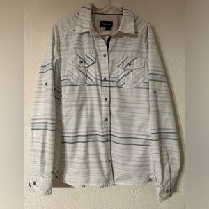 Marmot Lilian Shirt Women Polyester Stripes Button Up Long Tab Sleeve Size L